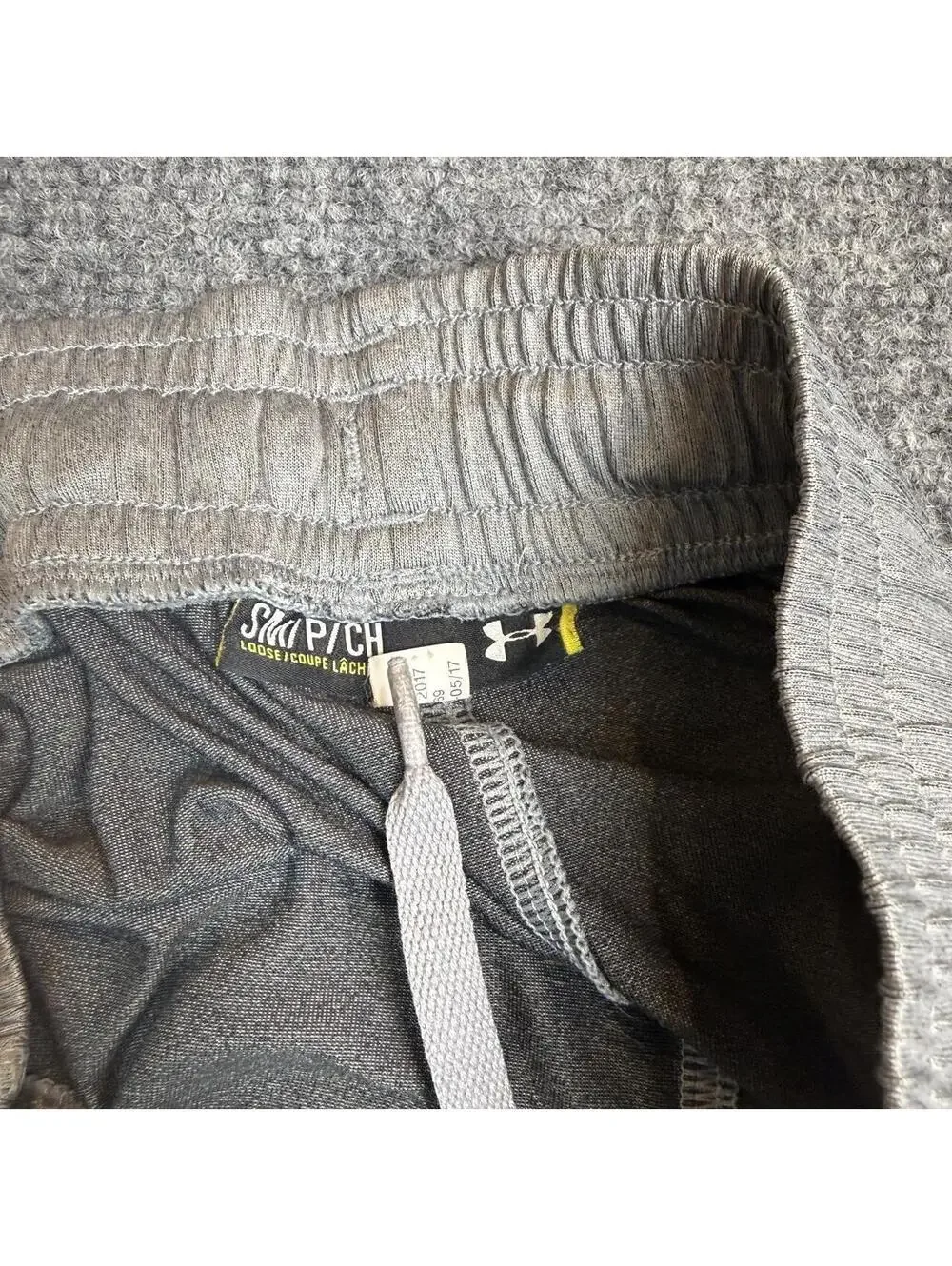 Under Armour Track Pants S Gray Black (knee hole, paint stain)